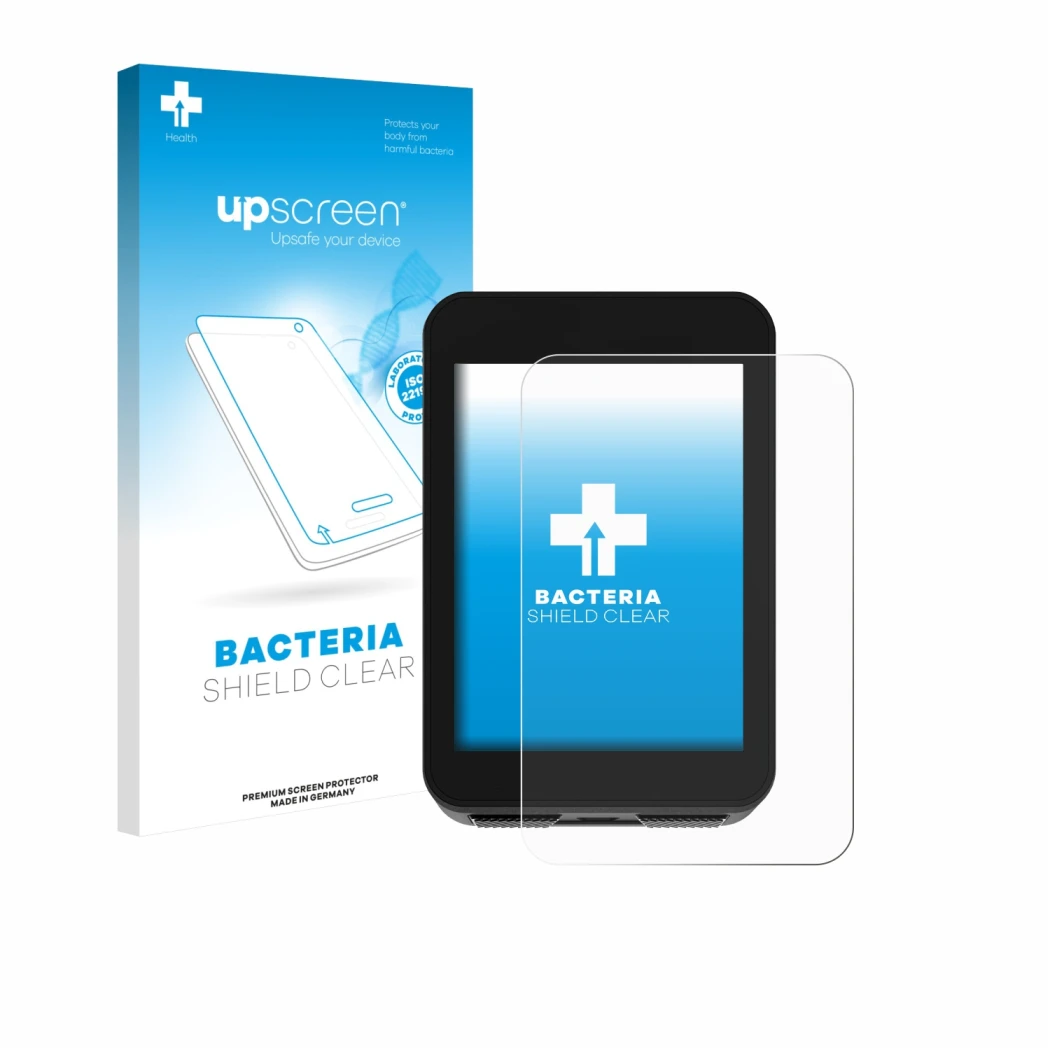 Face avant d’un emballage produit avec le logo de la marque upscreen. À côté, l’appareil Bikevee BKV310A 2.4