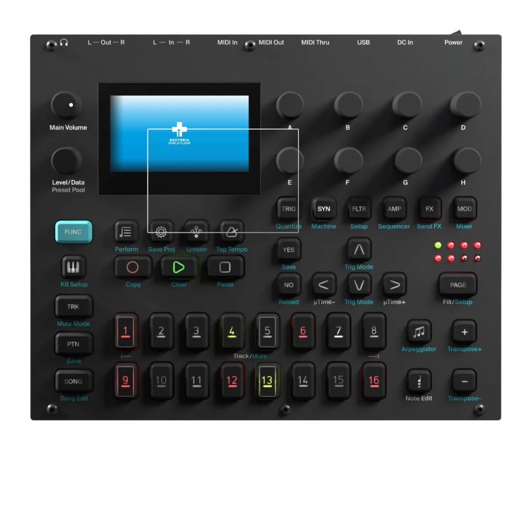 Image de l'appareil Elektron Digitone II avec une grande variété de protections d'écran.
