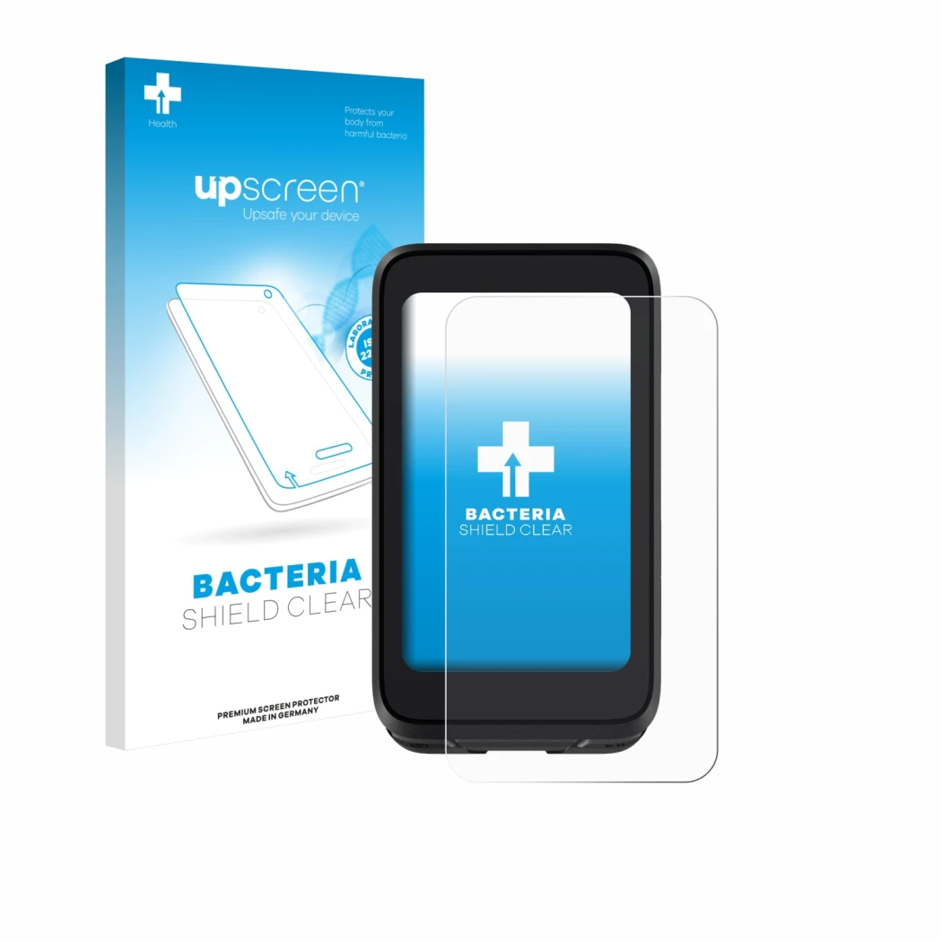 Face avant d’un emballage produit avec le logo de la marque upscreen. À côté, l’appareil igpsport BiNavi Air est représenté av