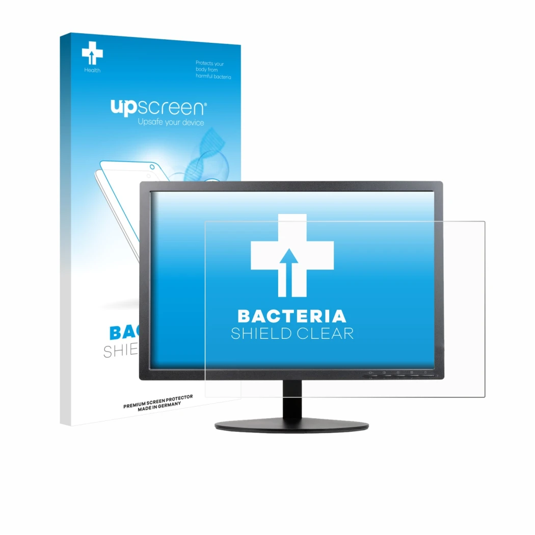 Face avant d’un emballage produit avec le logo de la marque upscreen. À côté, l’appareil Lenovo ThinkVision T2054p est représe