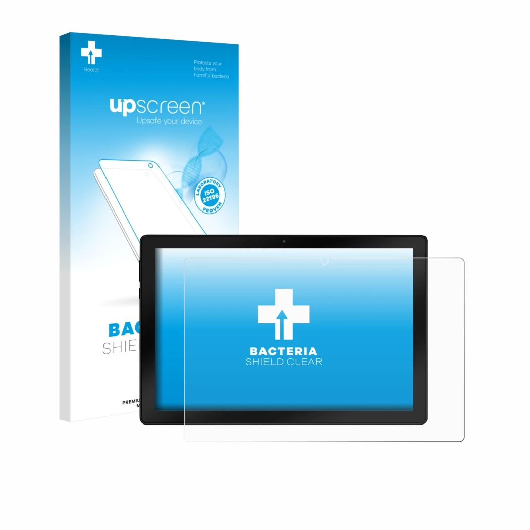 Face avant d’un emballage produit avec le logo de la marque upscreen. À côté, l’appareil Wqplo WPLA10 est représenté avec la p