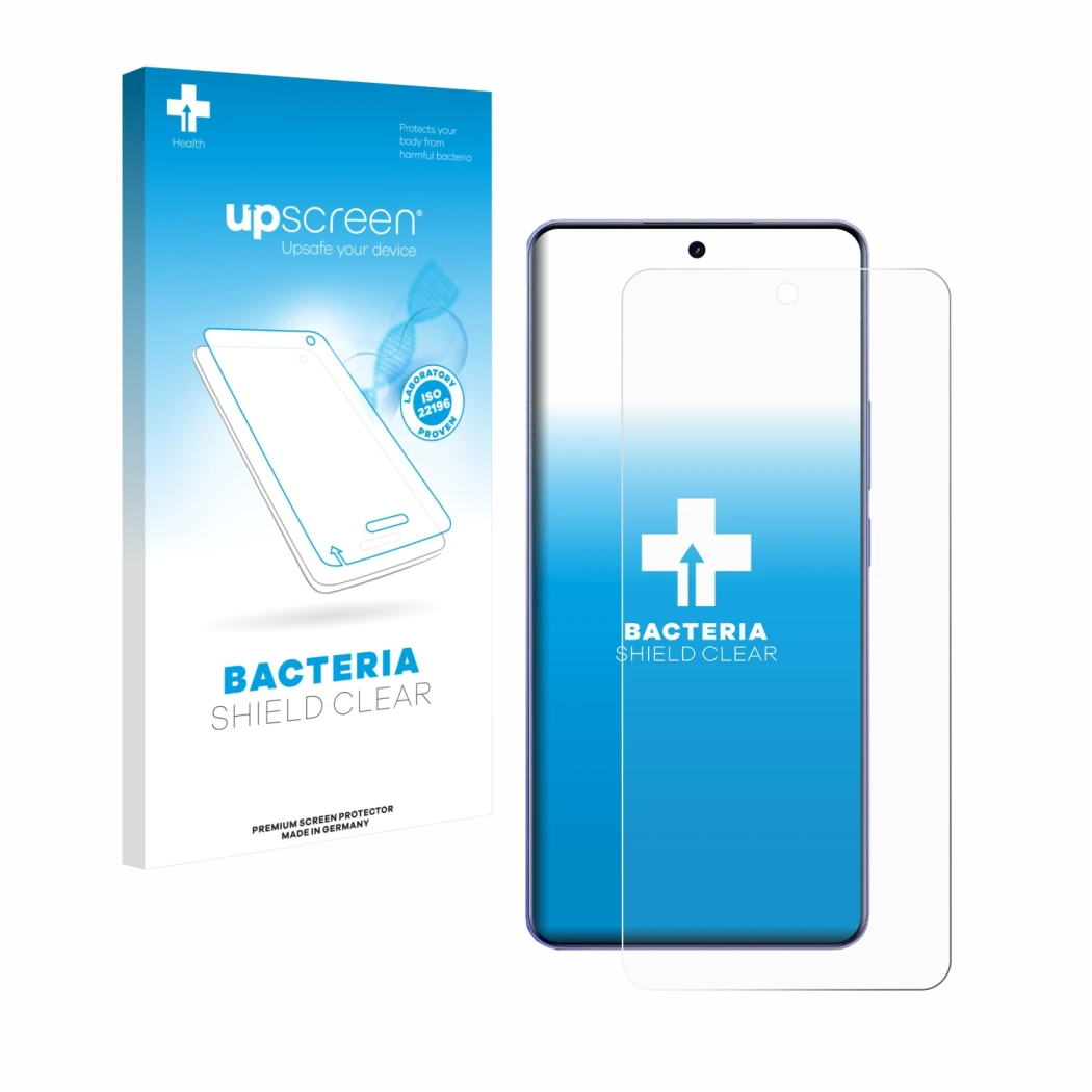 Face avant d’un emballage produit avec le logo de la marque upscreen. À côté, l’appareil realme Narzo Power est représenté ave
