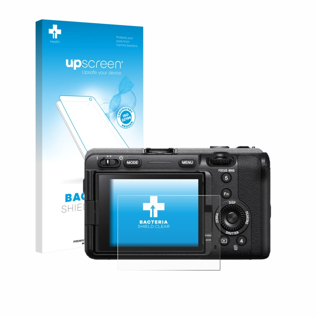 Face avant d’un emballage produit avec le logo de la marque upscreen. À côté, l’appareil Sony FX3A (ILME‑FX3A) est représenté