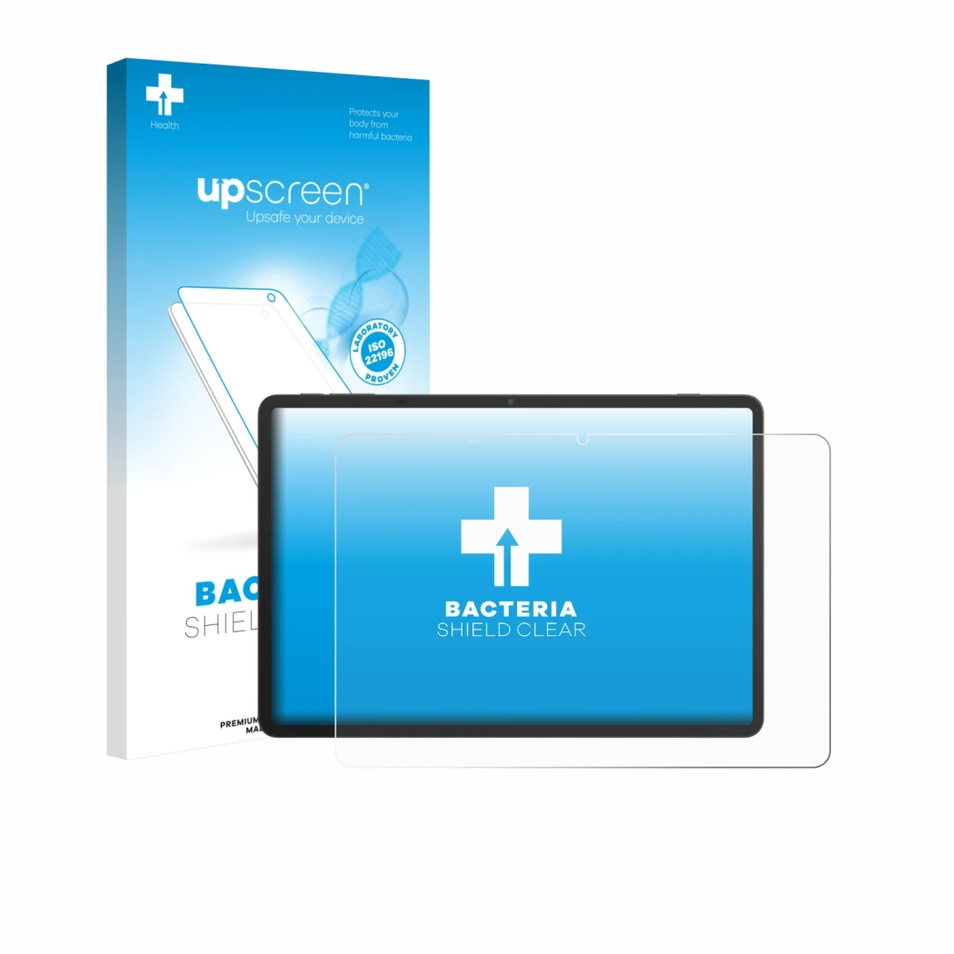 Face avant d’un emballage produit avec le logo de la marque upscreen. À côté, l’appareil TCL NxtPaper 11 Plus est représenté a