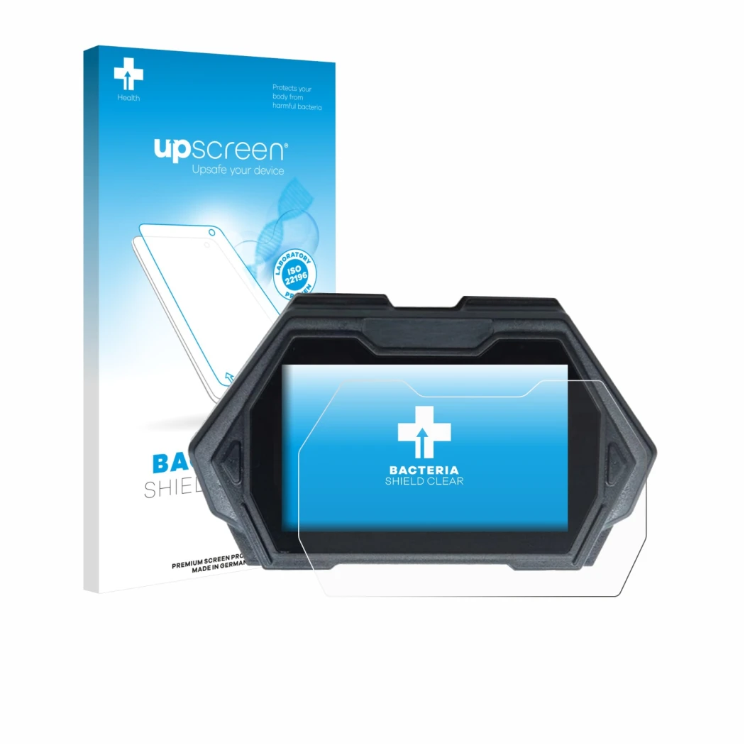 Face avant d’un emballage produit avec le logo de la marque upscreen. À côté, l’appareil Kukirin G3 Pro est représenté avec la