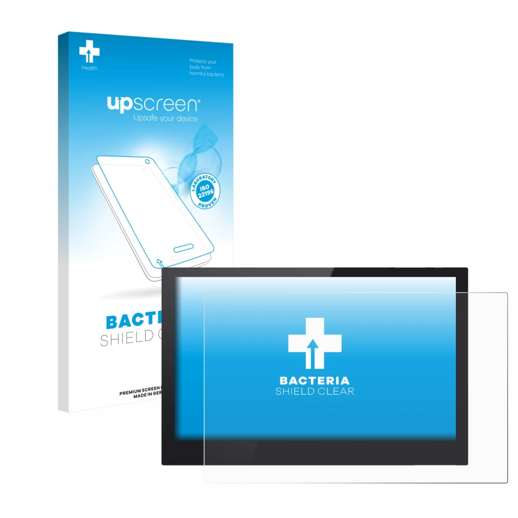 Face avant d’un emballage produit avec le logo de la marque upscreen. À côté, l’appareil Bigtreetech TFT50 V2.1 est représenté