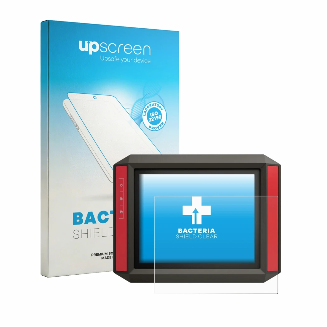 Face avant d’un emballage produit avec le logo de la marque upscreen. À côté, l’appareil Müller Elektronik TRACK‑Guide III est
