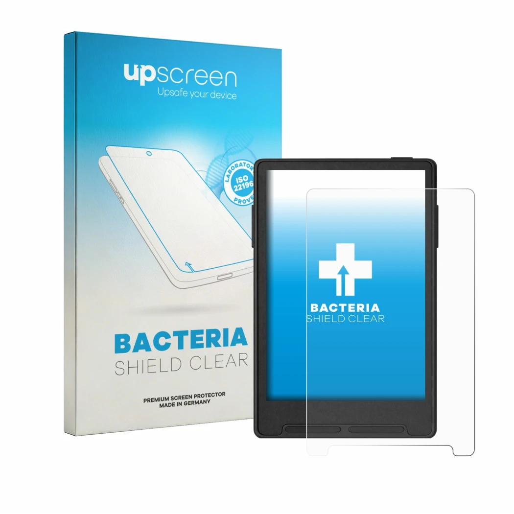 Face avant d’un emballage produit avec le logo de la marque upscreen. À côté, l’appareil Xteink X3 est représenté avec la prot