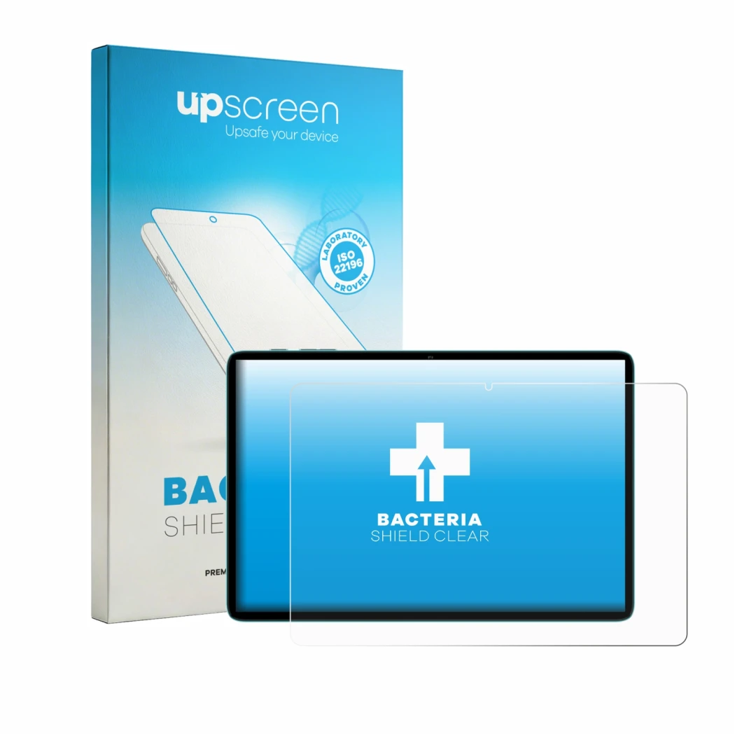 Face avant d’un emballage produit avec le logo de la marque upscreen. À côté, l’appareil Teclast P33 est représenté avec la pr