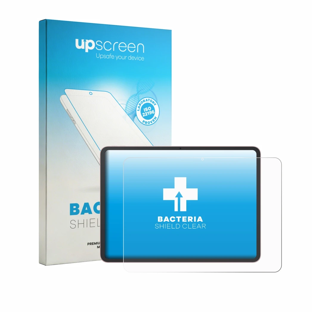 Face avant d’un emballage produit avec le logo de la marque upscreen. À côté, l’appareil Oppo Pad 5 est représenté avec la pro