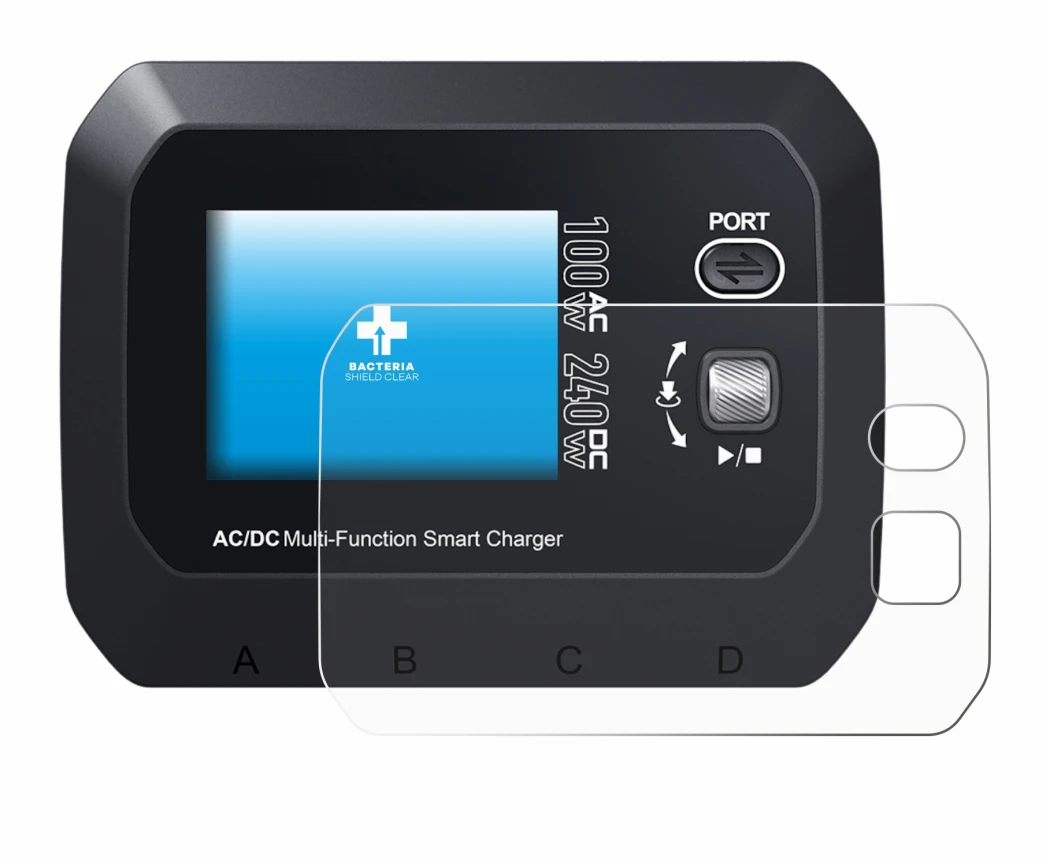 Image de l'appareil SkyRc Q100 Neo avec une grande variété de protections d'écran.