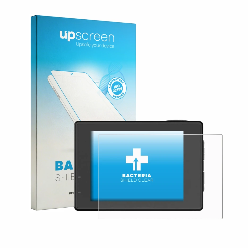 Face avant d’un emballage produit avec le logo de la marque upscreen. À côté, l’appareil SIJCAM SJ4000 Air est représenté avec