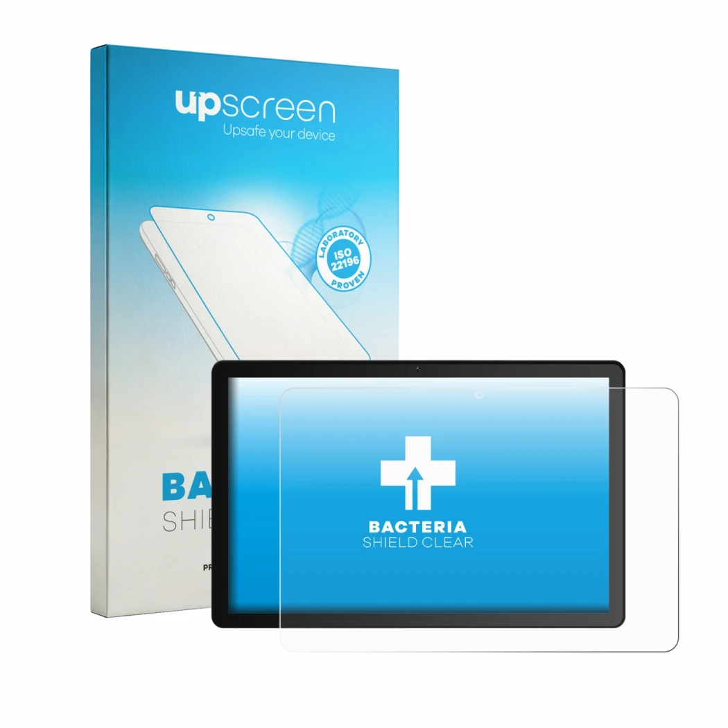 Face avant d’un emballage produit avec le logo de la marque upscreen. À côté, l’appareil Vekoy G13 est représenté avec la prot