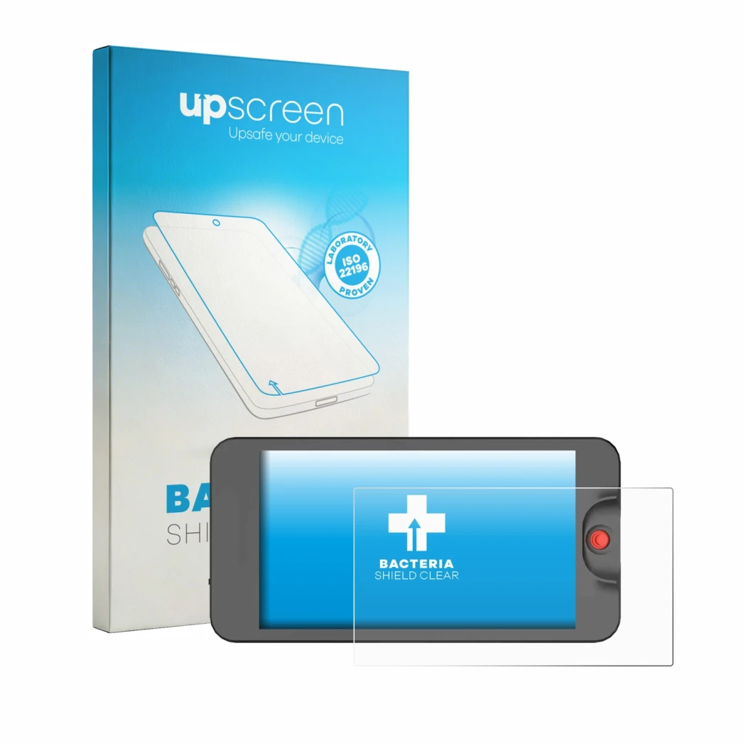Face avant d’un emballage produit avec le logo de la marque upscreen. À côté, l’appareil Osee T5 Plus est représenté avec la p