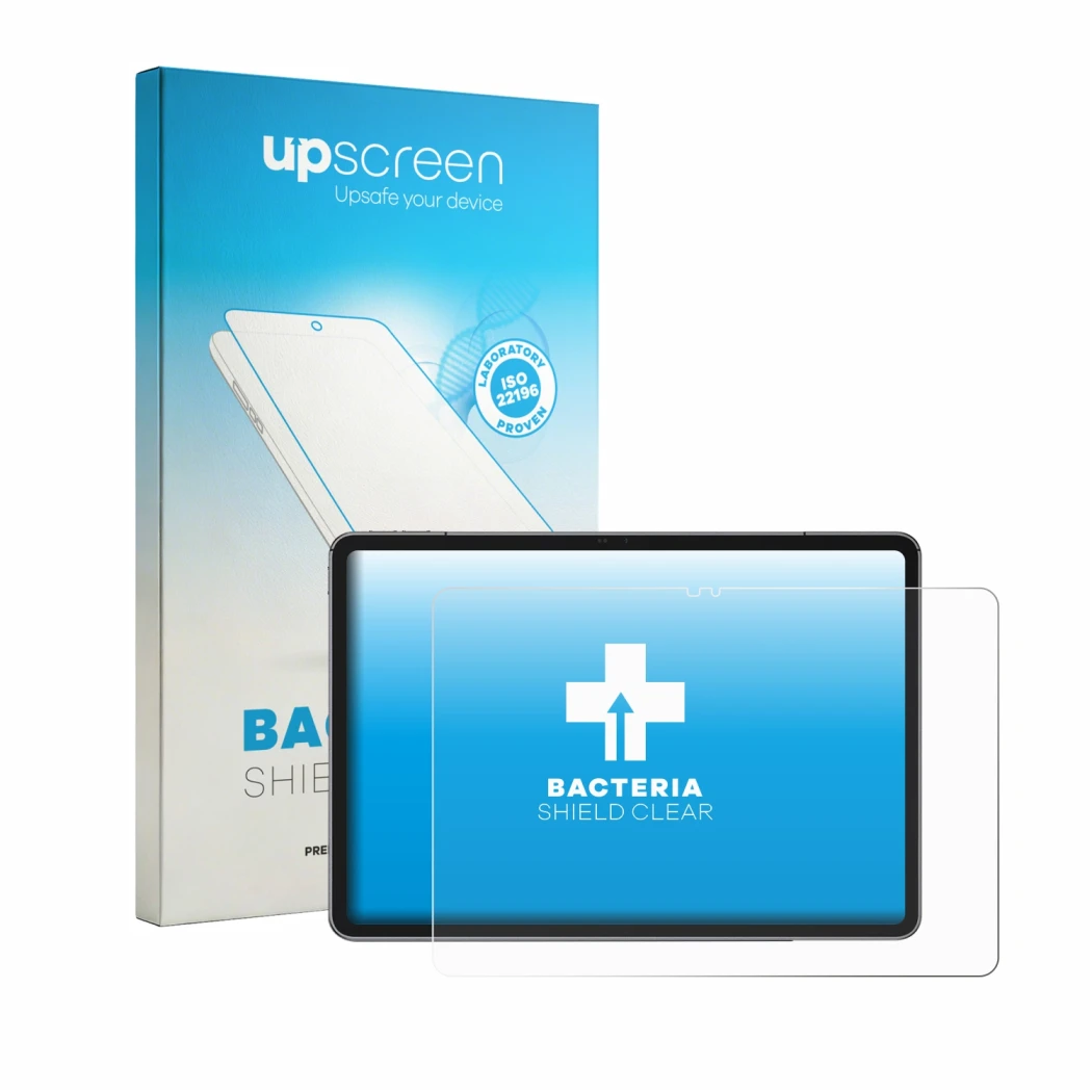 Face avant d’un emballage produit avec le logo de la marque upscreen. À côté, l’appareil Ulefone Tab A12 Pro est représenté av