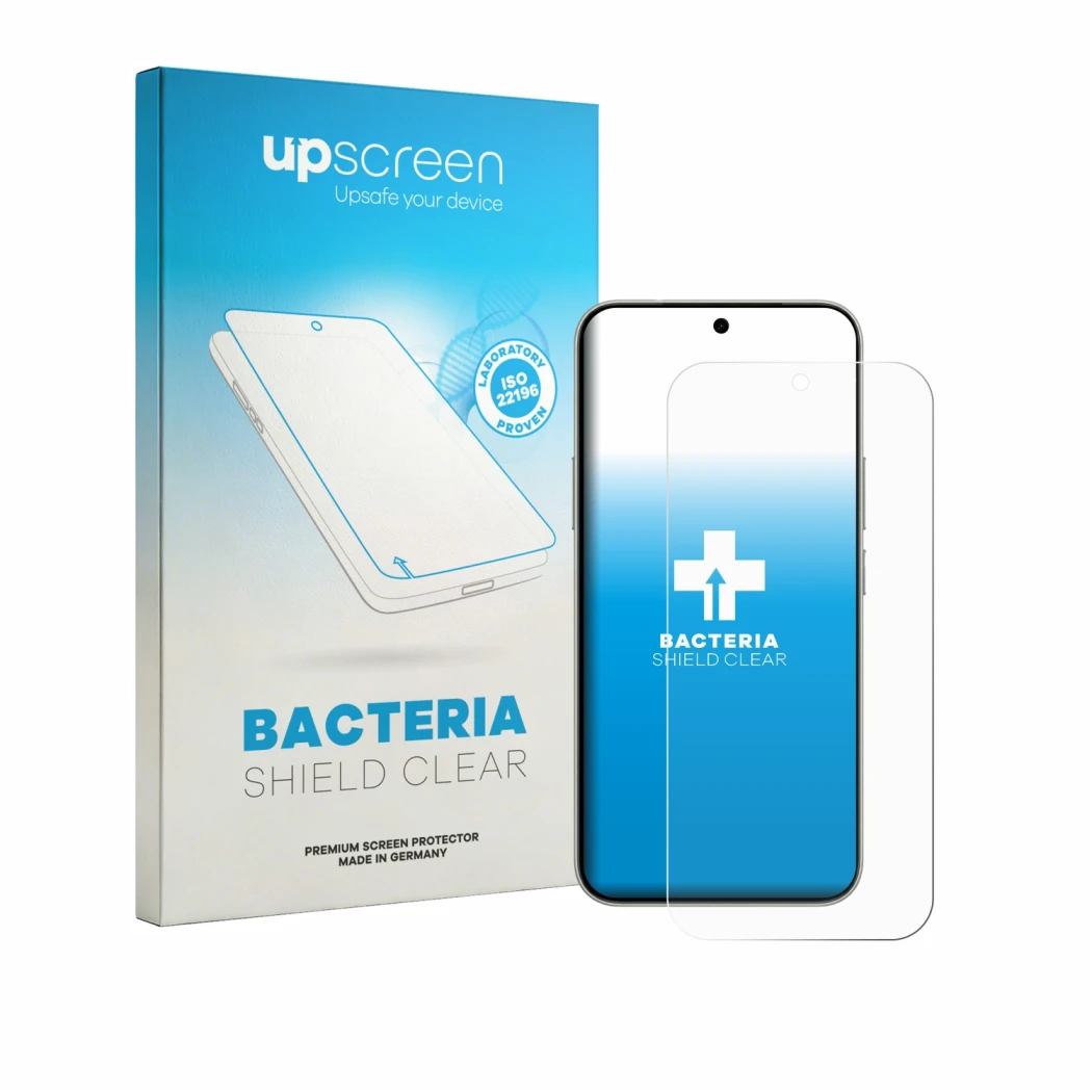 Face avant d’un emballage produit avec le logo de la marque upscreen. À côté, l’appareil Vivo S60 est représenté avec la prote