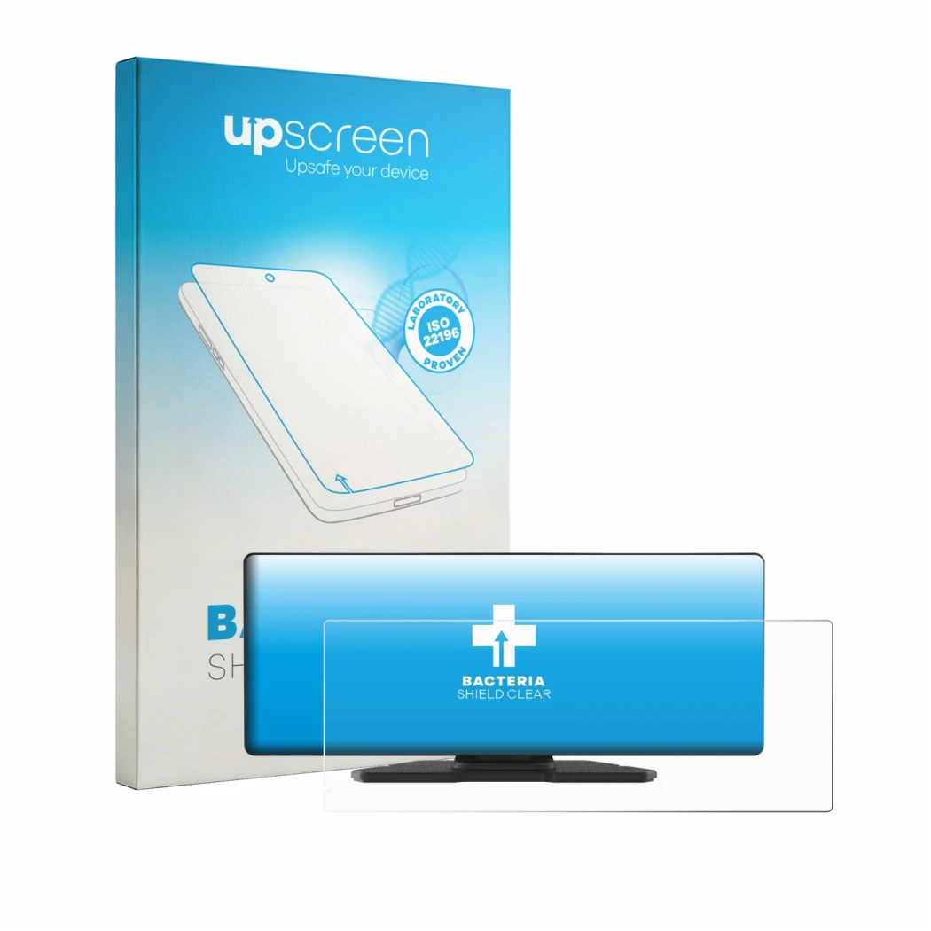 Face avant d’un emballage produit avec le logo de la marque upscreen. À côté, l’appareil Carpuride W903 Plus 9.3