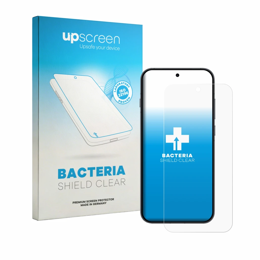 Face avant d’un emballage produit avec le logo de la marque upscreen. À côté, l’appareil Oppo Reno 16 FS est représenté avec l