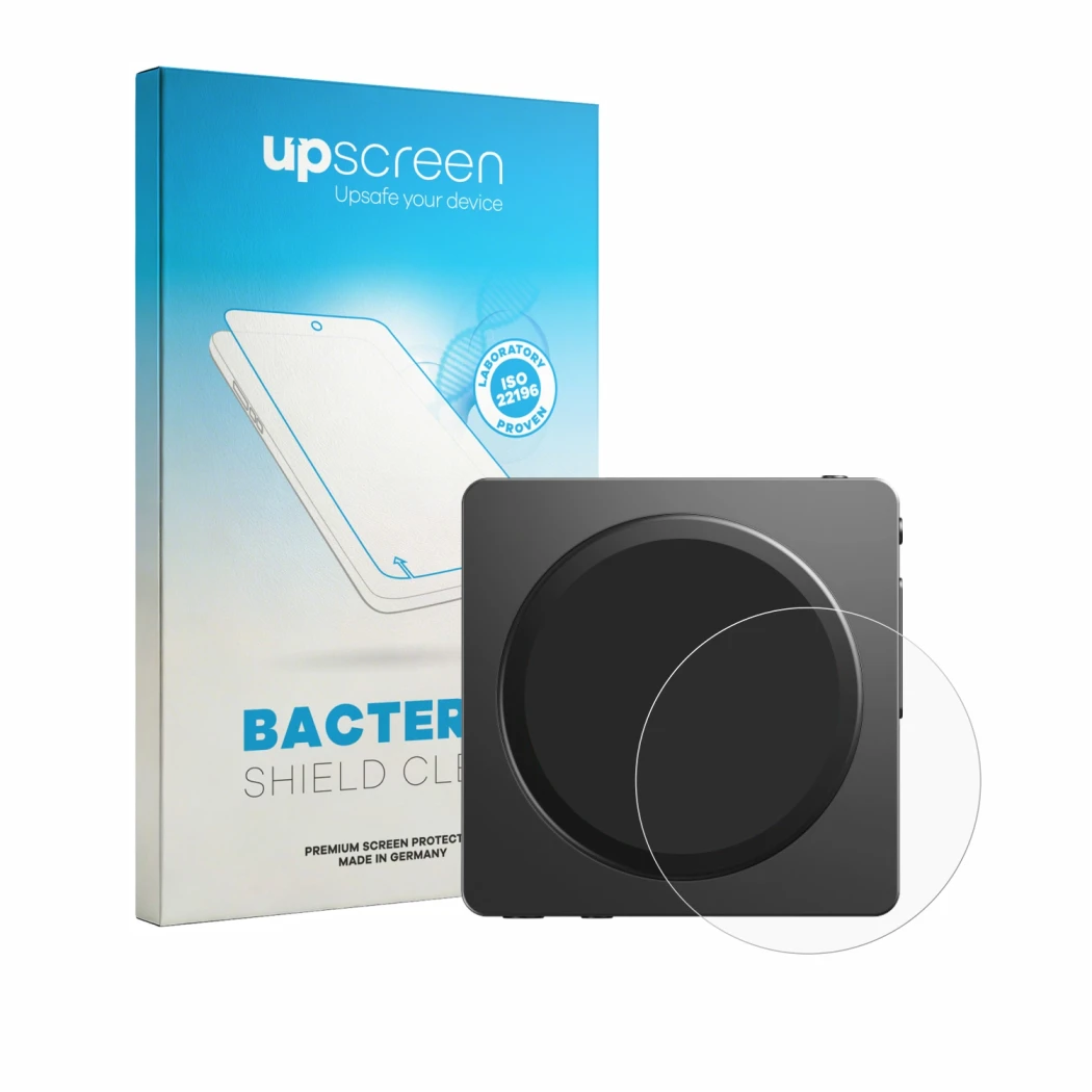 Face avant d’un emballage produit avec le logo de la marque upscreen. À côté, l’appareil FiiO SnowSky Disc est représenté avec
