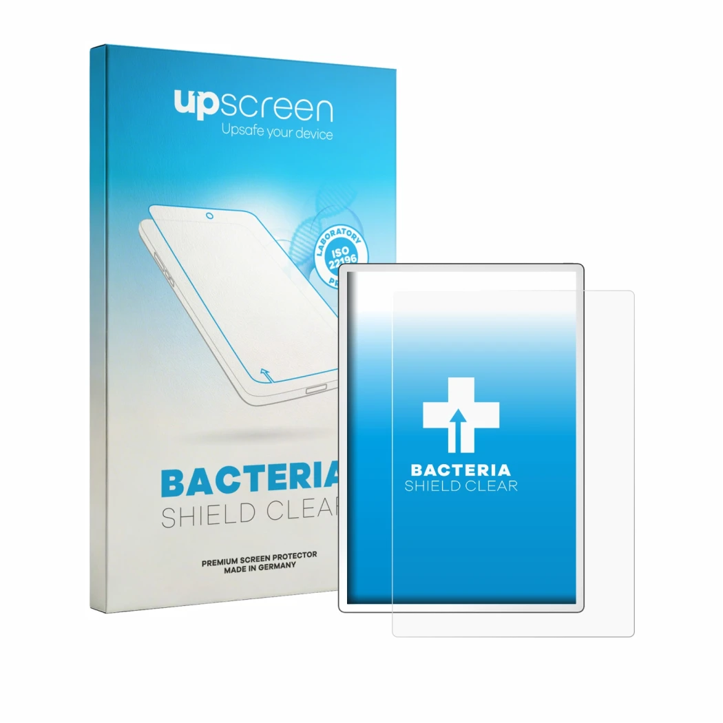 Face avant d’un emballage produit avec le logo de la marque upscreen. À côté, l’appareil PocketBook InkPad One est représenté