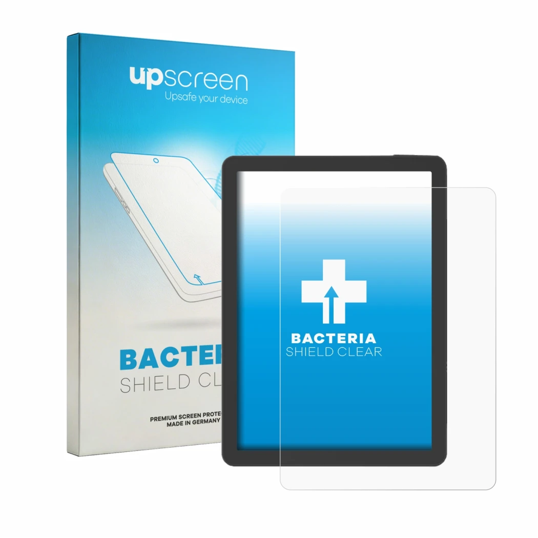 Face avant d’un emballage produit avec le logo de la marque upscreen. À côté, l’appareil Bigme B6 Pro est représenté avec la p