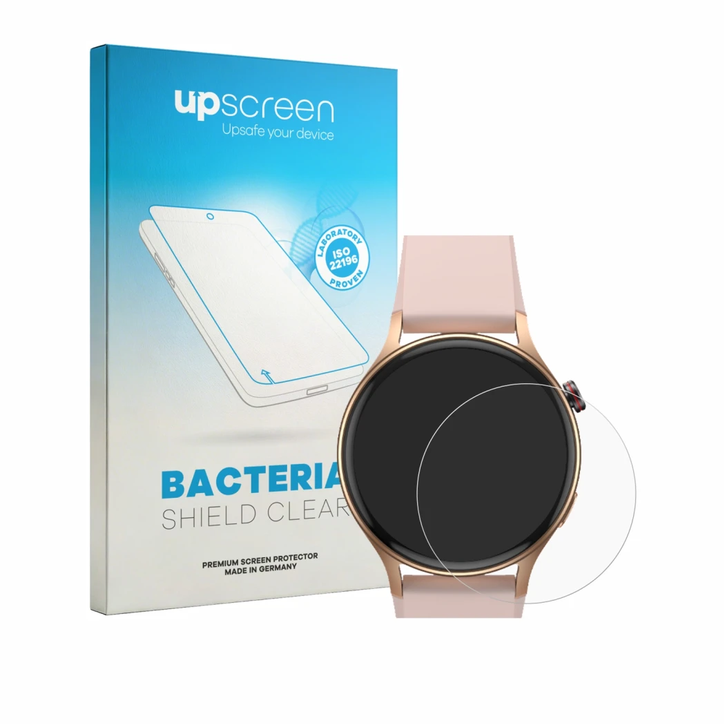 Face avant d’un emballage produit avec le logo de la marque upscreen. À côté, l’appareil aeac AR-01 1.32