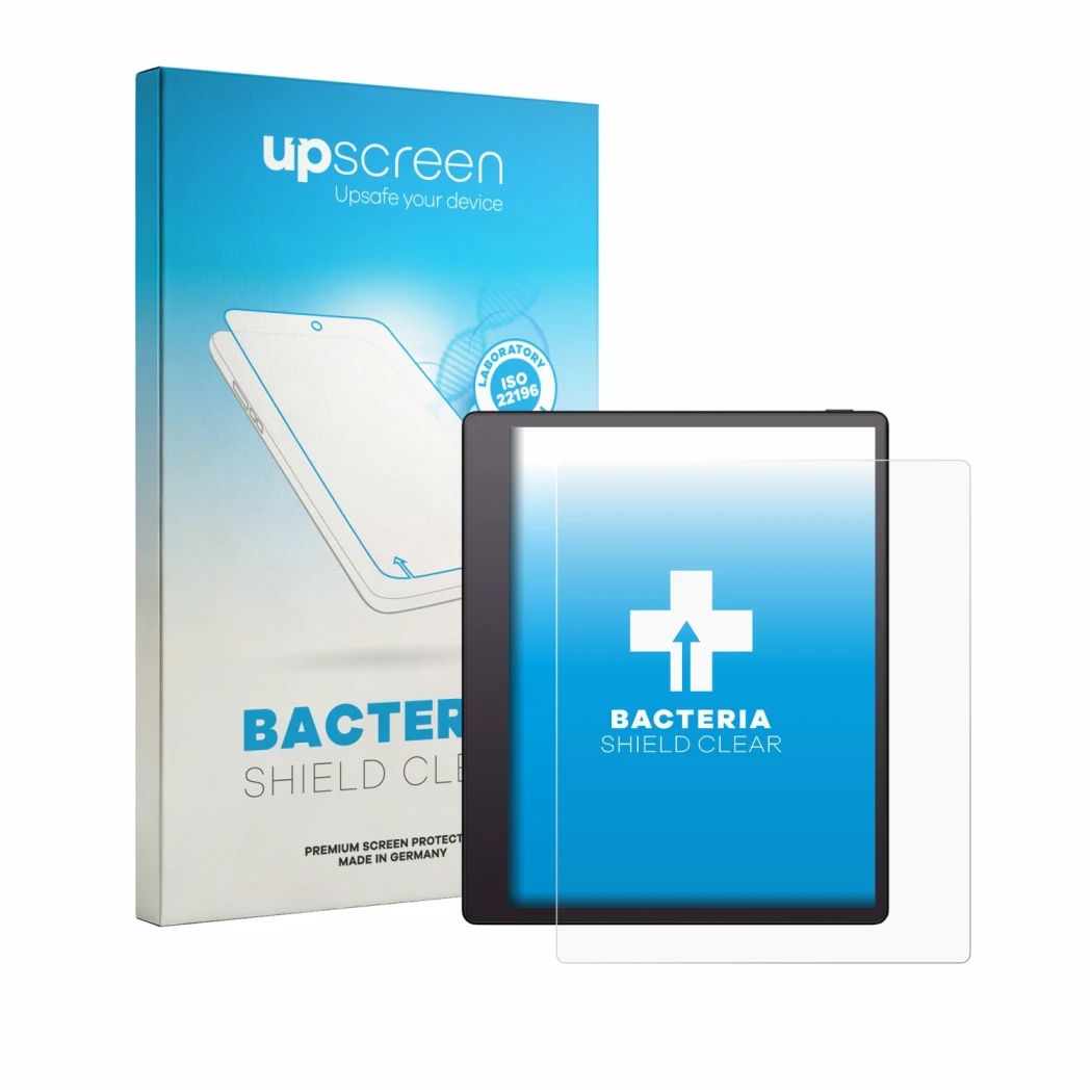 Face avant d’un emballage produit avec le logo de la marque upscreen. À côté, l’appareil Boox Note Mini C est représenté avec