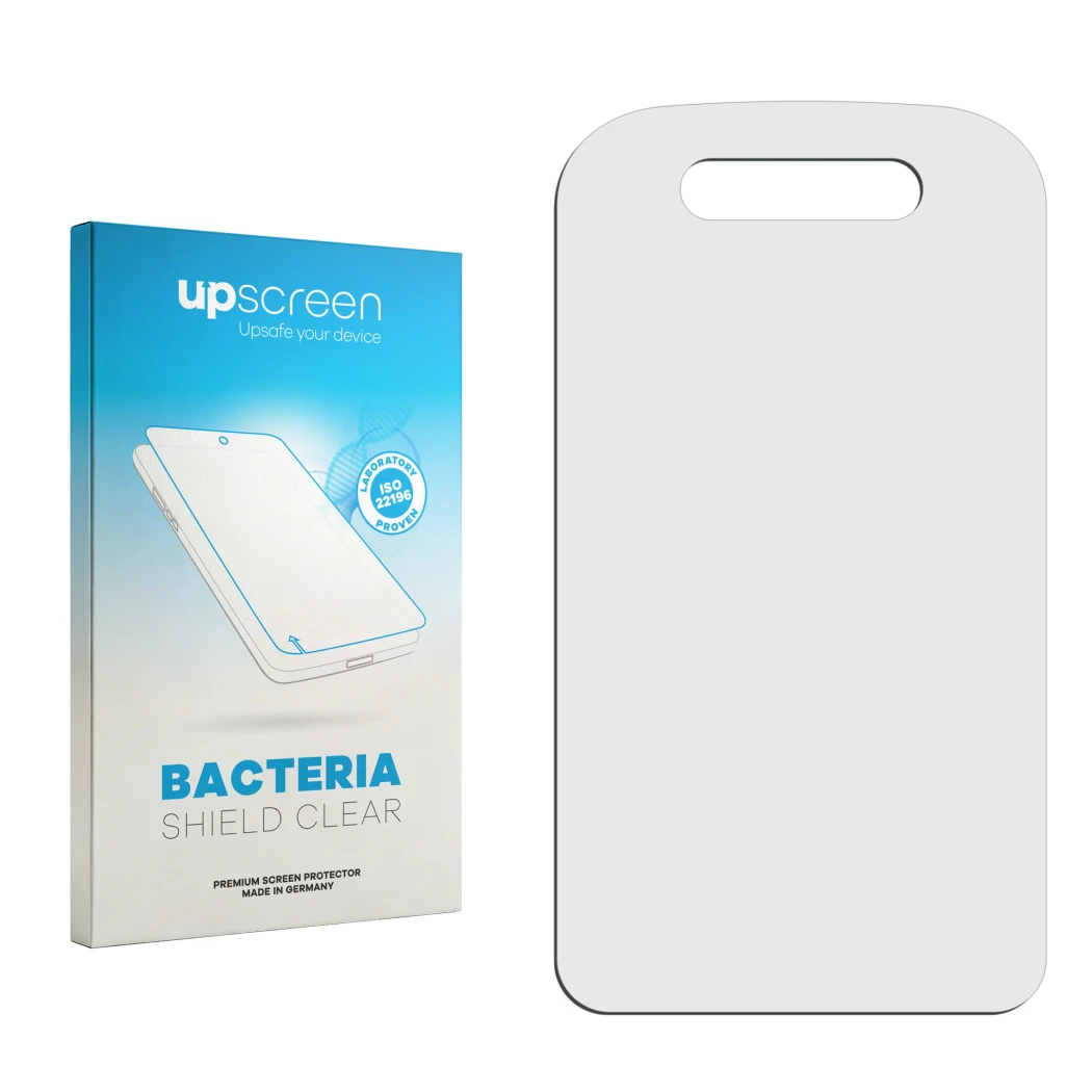 Face avant d’un emballage produit avec le logo de la marque upscreen. À côté se trouve la protection d’écran correspondante.
