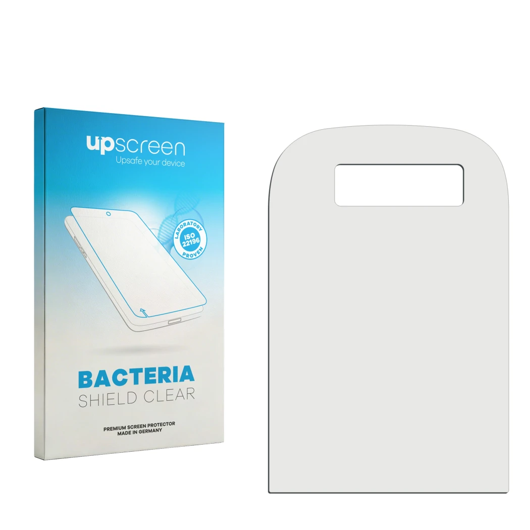 Face avant d’un emballage produit avec le logo de la marque upscreen. À côté se trouve la protection d’écran correspondante.