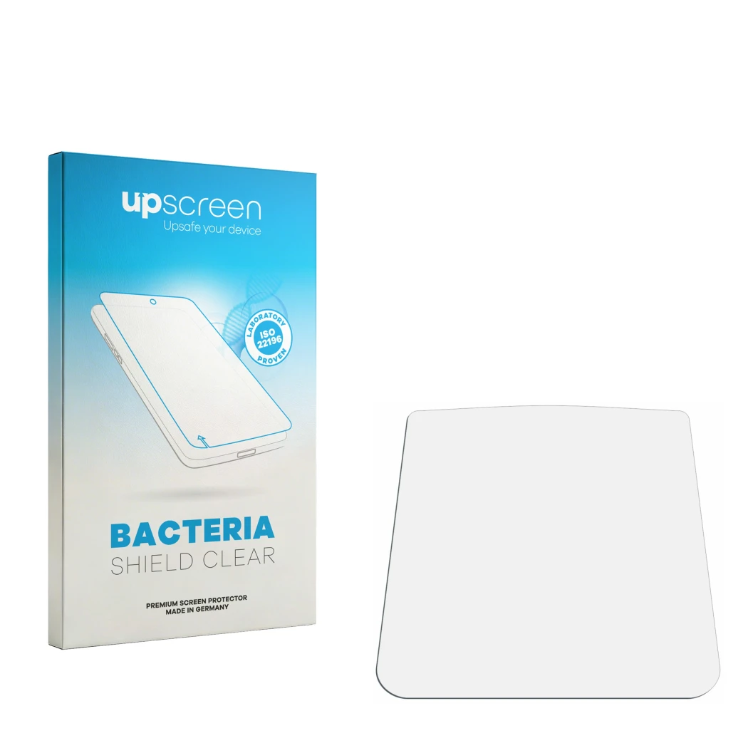 Face avant d’un emballage produit avec le logo de la marque upscreen. À côté se trouve la protection d’écran correspondante.