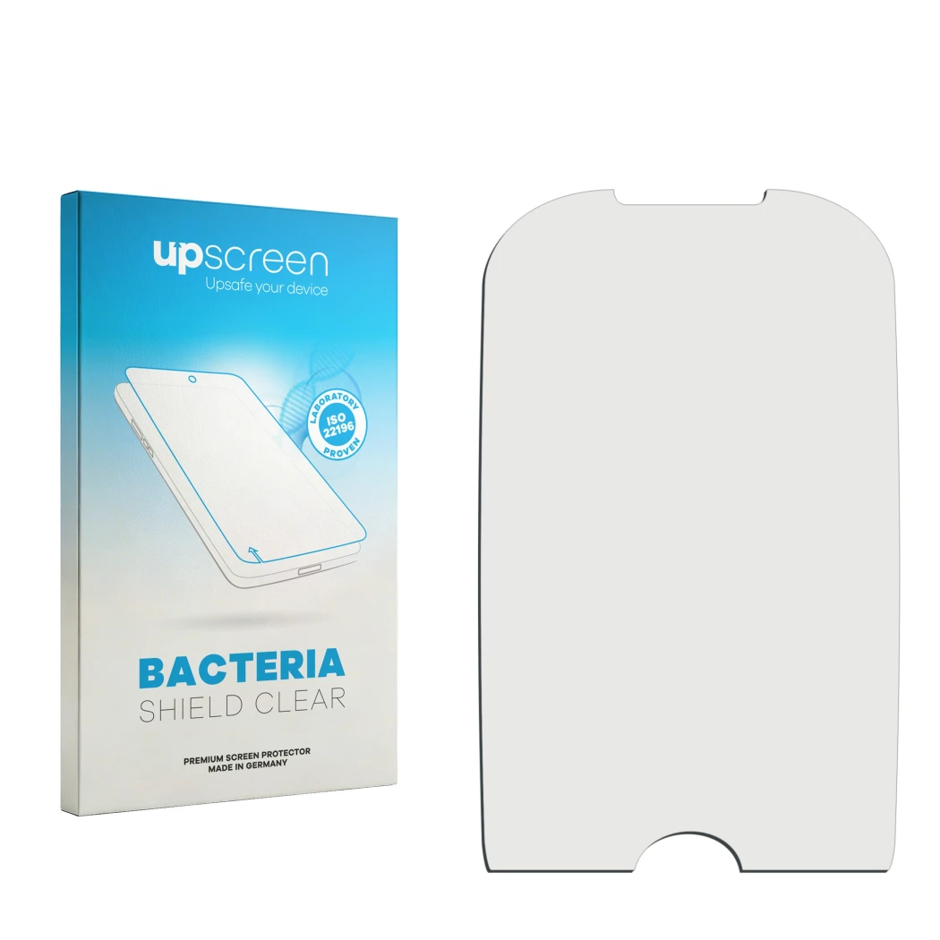 Face avant d’un emballage produit avec le logo de la marque upscreen. À côté se trouve la protection d’écran correspondante.