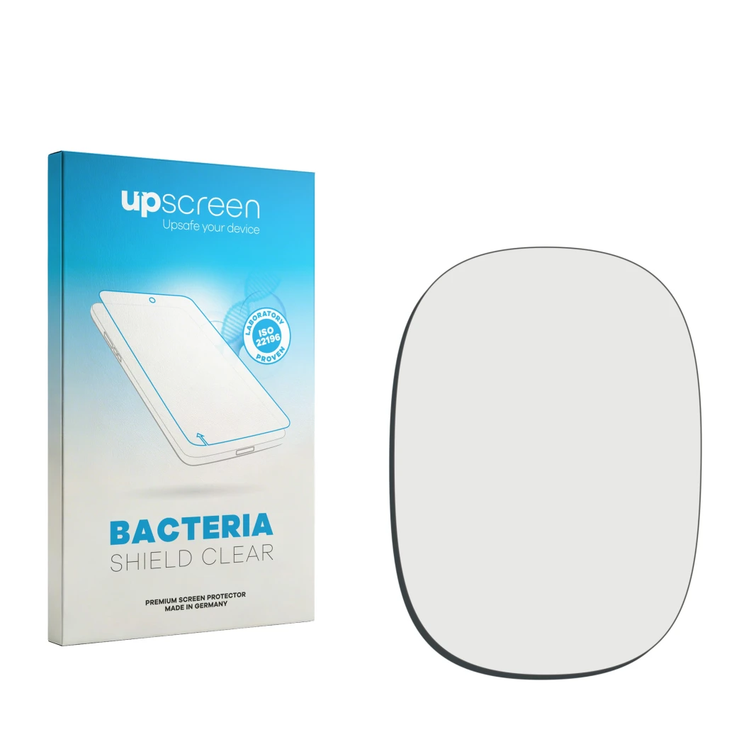 Face avant d’un emballage produit avec le logo de la marque upscreen. À côté se trouve la protection d’écran correspondante.