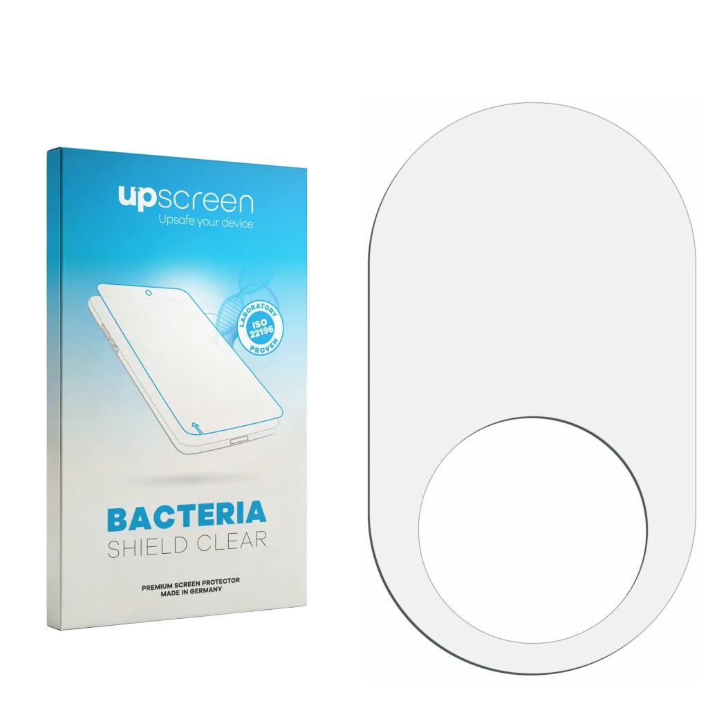Face avant d’un emballage produit avec le logo de la marque upscreen. À côté se trouve la protection d’écran correspondante.