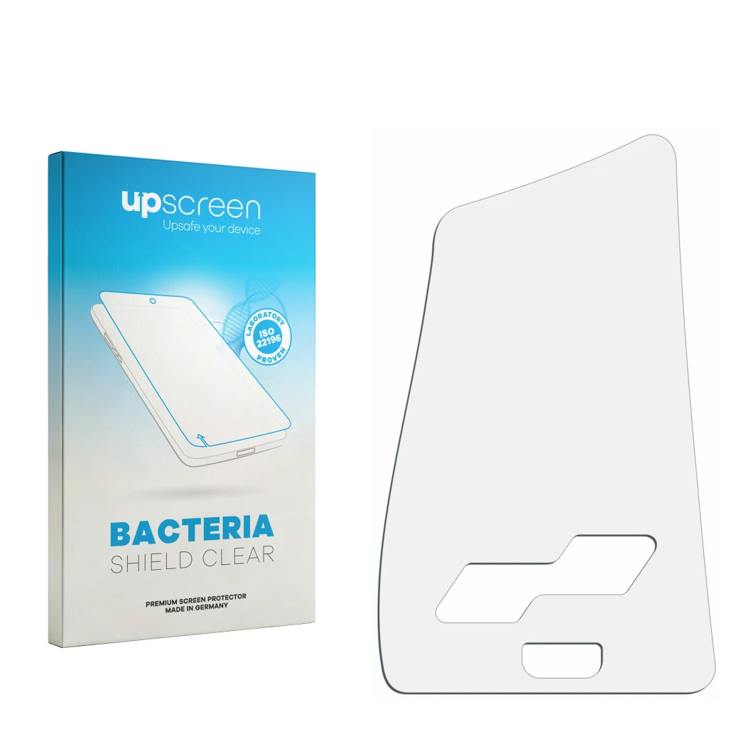 Face avant d’un emballage produit avec le logo de la marque upscreen. À côté se trouve la protection d’écran correspondante.