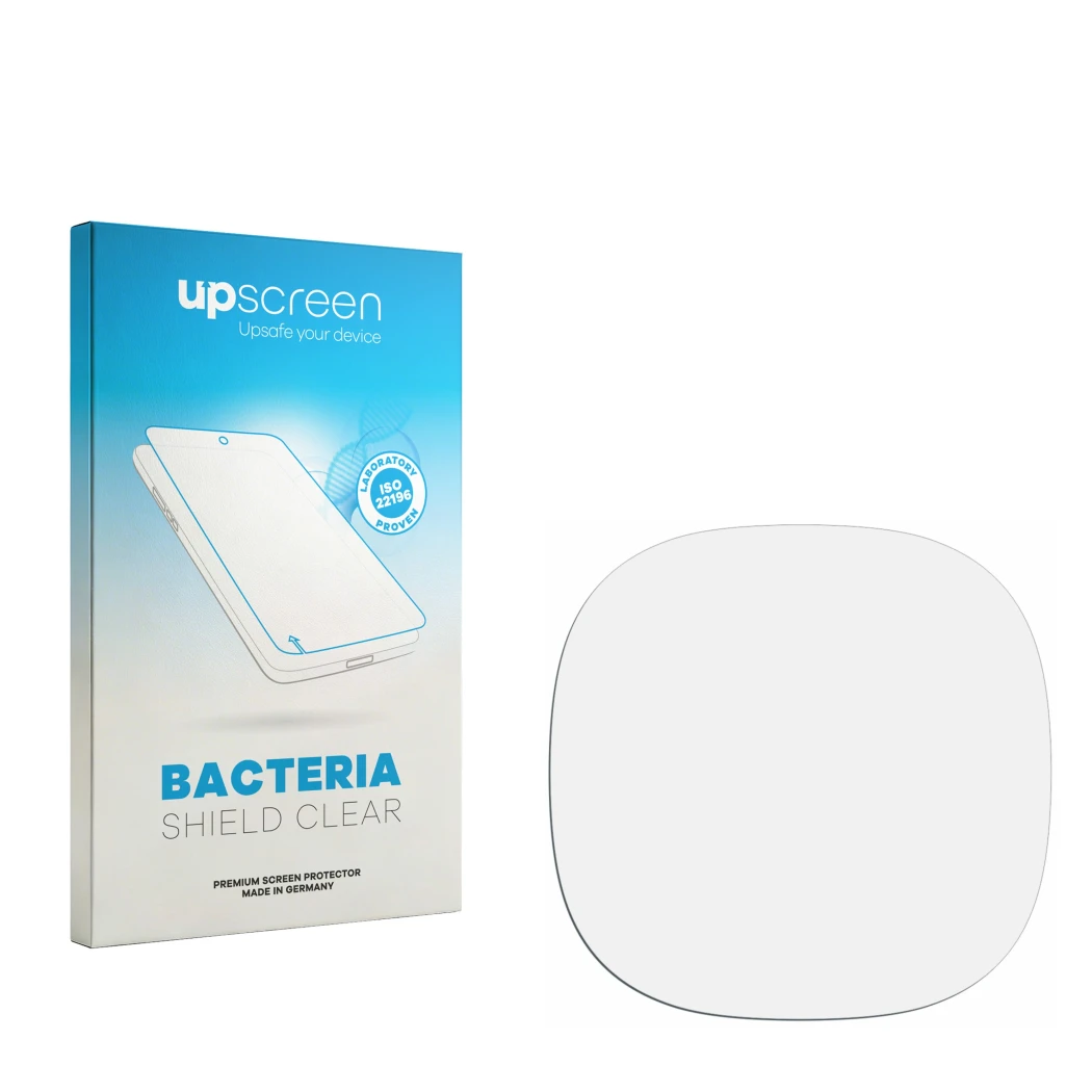 Face avant d’un emballage produit avec le logo de la marque upscreen. À côté se trouve la protection d’écran correspondante.