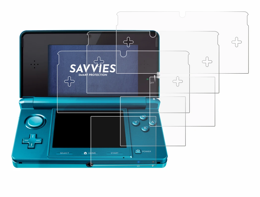 Image de l'appareil Nintendo 3DS avec une grande variété de protections d'écran.