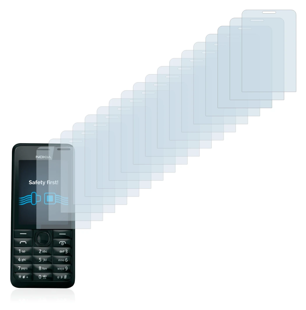 Image de l'appareil Nokia 301 avec une grande variété de protections d'écran.