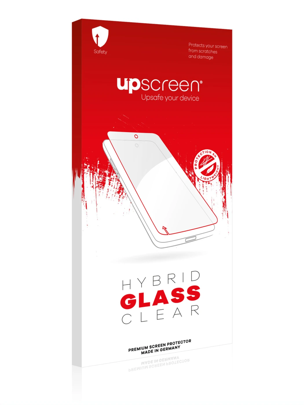 Face avant d’un emballage produit avec le logo de la marque upscreen