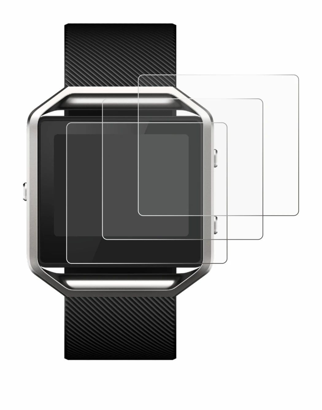 Image de l'appareil Fitbit Blaze avec une grande variété de protections d'écran.
