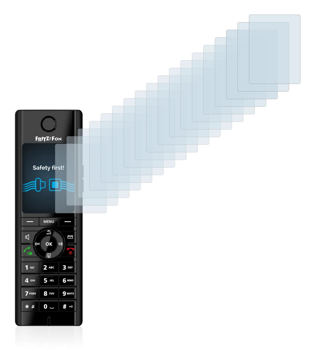 Image de l'appareil AVM Fritz!Fon C5 avec une grande variété de protections d'écran.