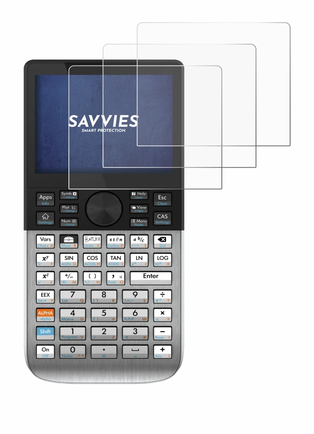 Image de l'appareil HP Prime avec une grande variété de protections d'écran.