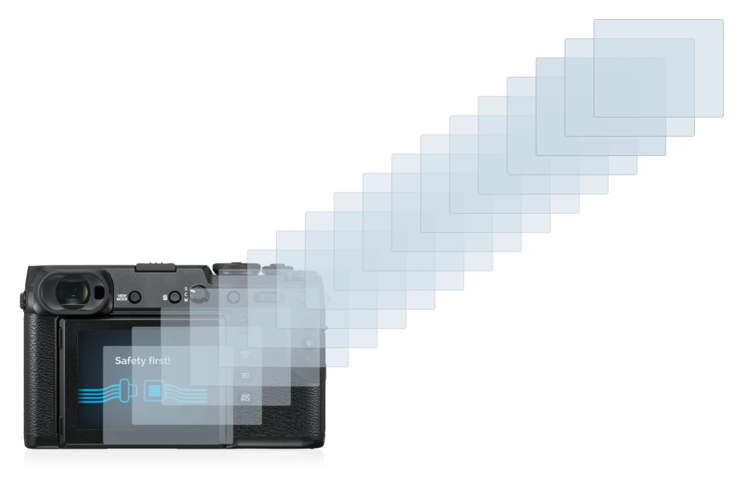 Image de l'appareil Fujifilm GFX 50R avec une grande variété de protections d'écran.