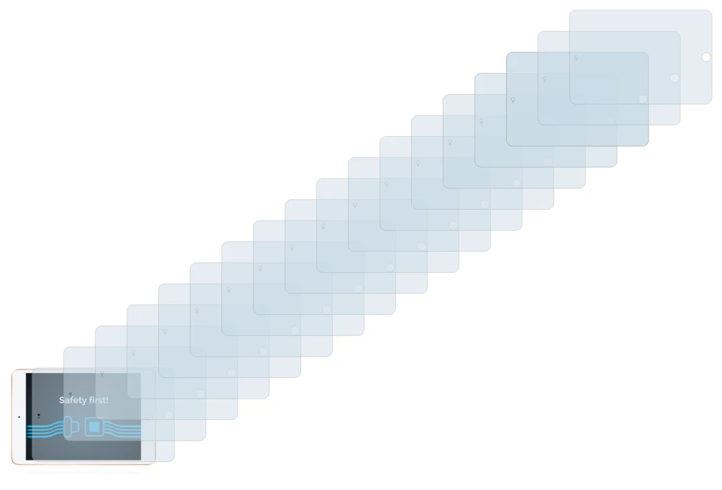 Image de l'appareil Apple iPad Mini 5 2019 (en paysage, 5ème Gen.) avec une grande variété de protections d'écran.