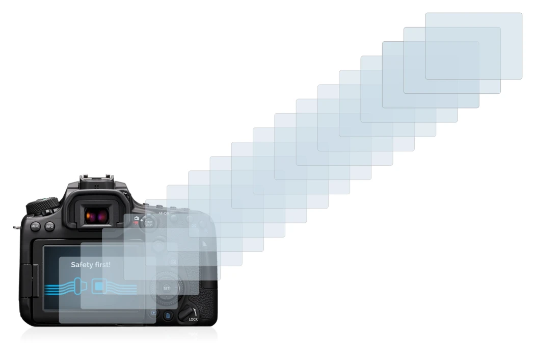 Image de l'appareil Canon EOS 90D avec une grande variété de protections d'écran.