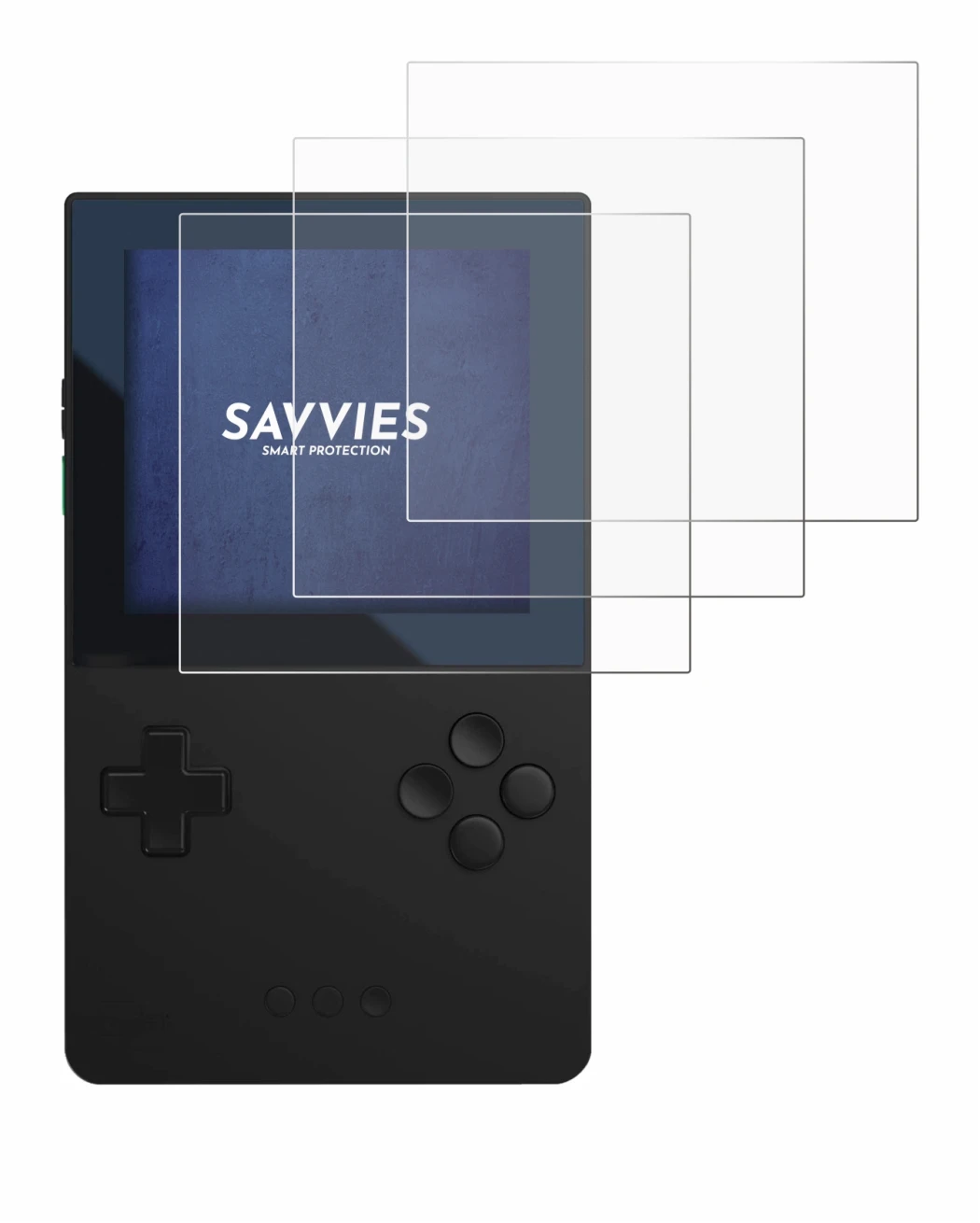 Image de l'appareil Analogue Pocket avec une grande variété de protections d'écran.