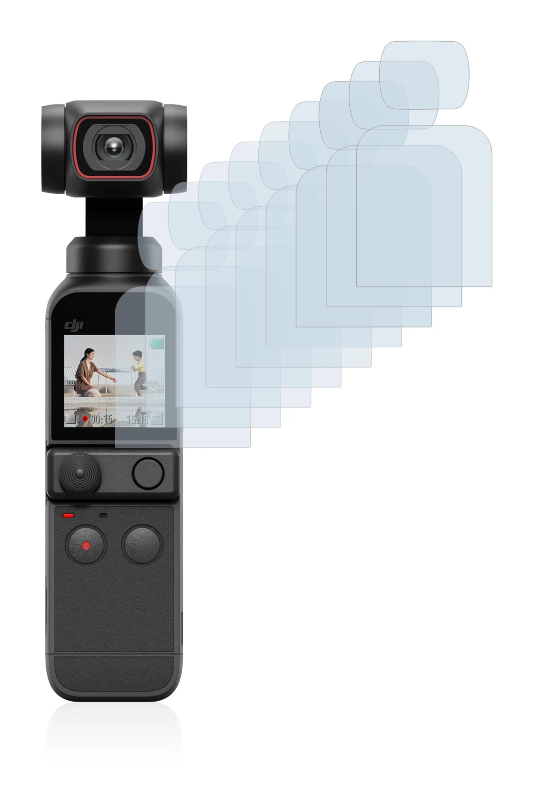 Image de l'appareil DJI Osmo Pocket 2 (Affichage + Lentille) avec une grande variété de protections d'écran.