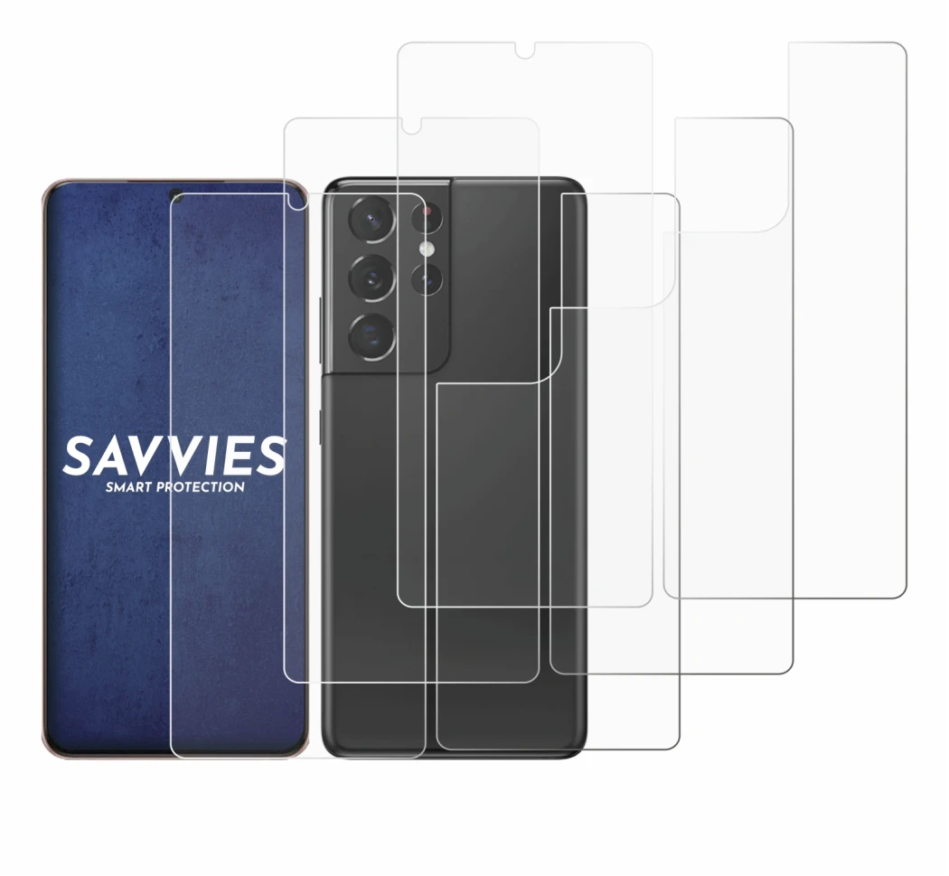 Image de l'appareil Samsung Galaxy S21 Ultra 5G (Avant+Arrière) avec une grande variété de protections d'écran.