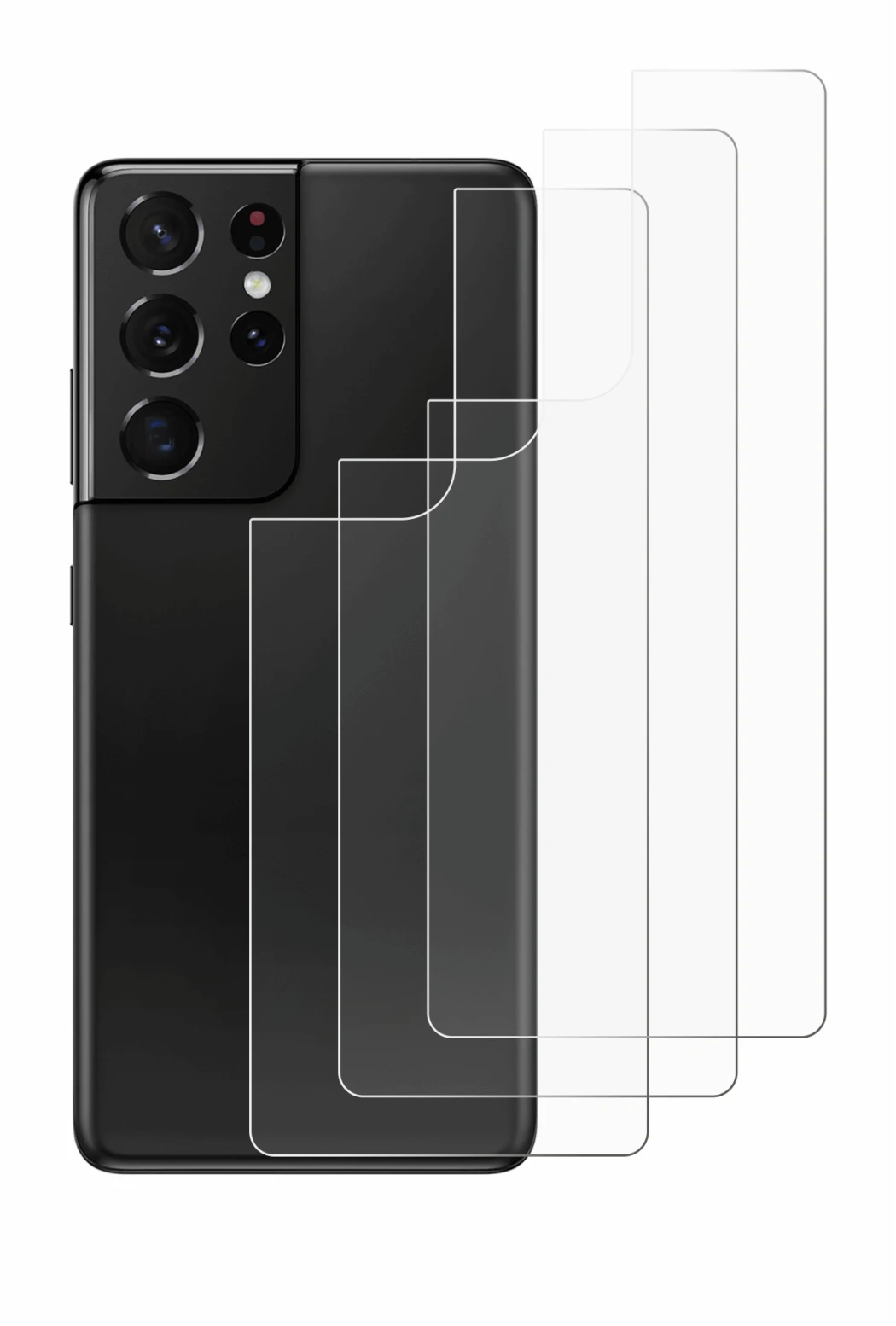 Image de l'appareil Samsung Galaxy S21 Ultra 5G (Arrière) avec une grande variété de protections d'écran.