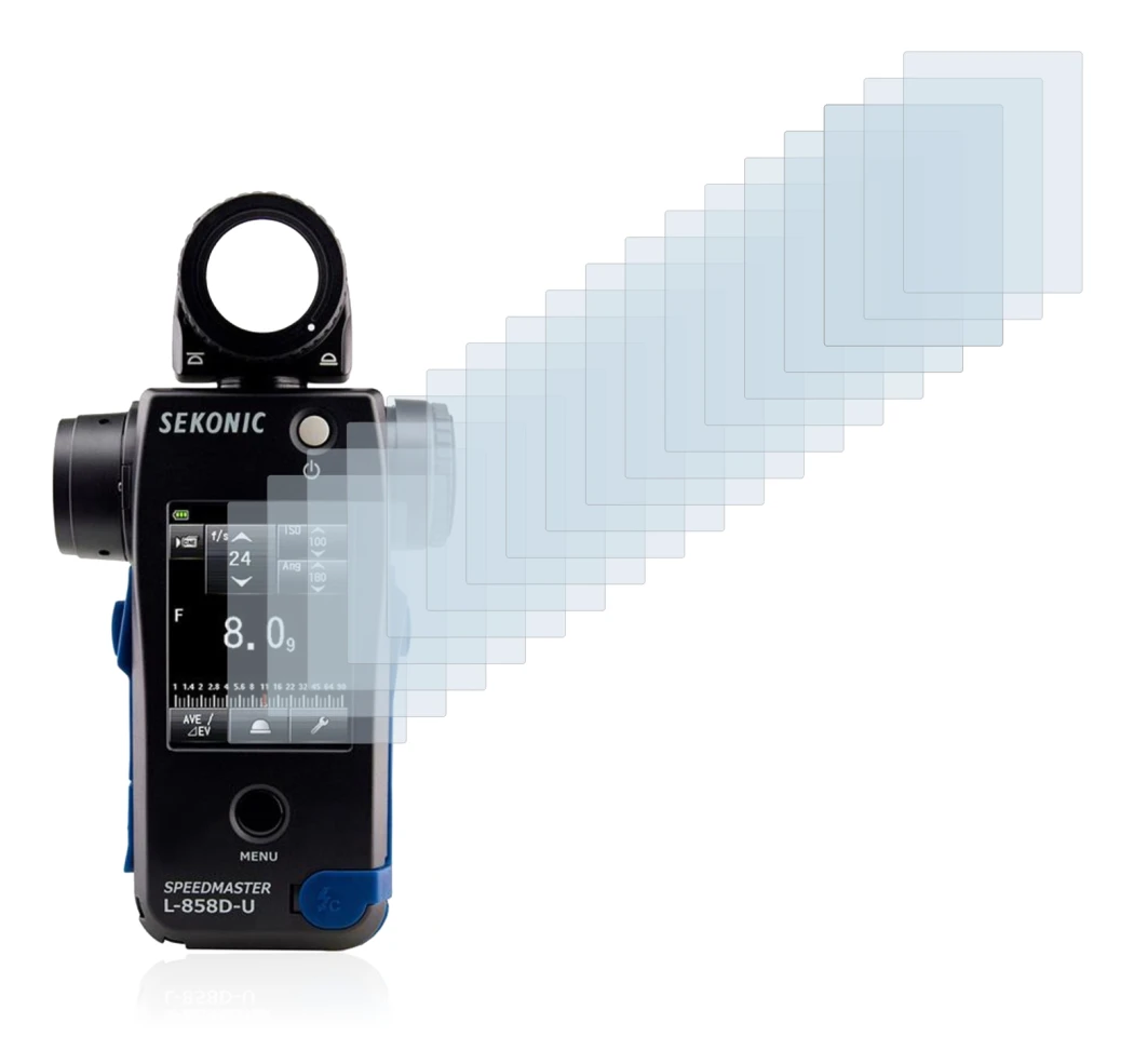 Image de l'appareil Sekonic L858D avec une grande variété de protections d'écran.