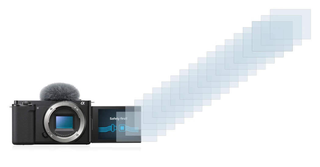 Image de l'appareil Sony Alpha ZV-E10 avec une grande variété de protections d'écran.